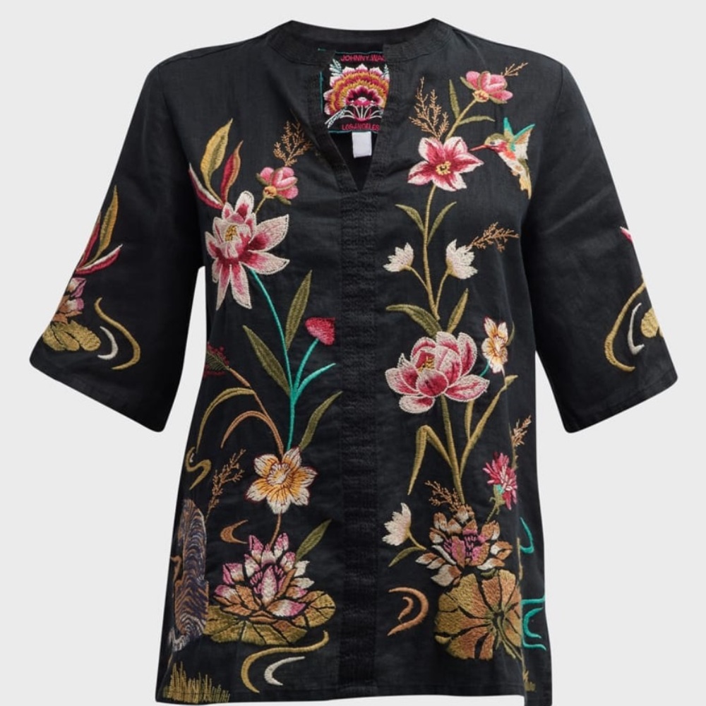 Johnny Was "Maisie" top with floral and tiger embroidery - Sz. L - Picture 4 of 11